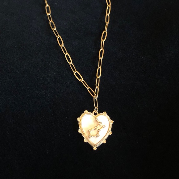 Gold Heart Gemini Zodiac Sign Pendant Necklace - Picture 9 of 10